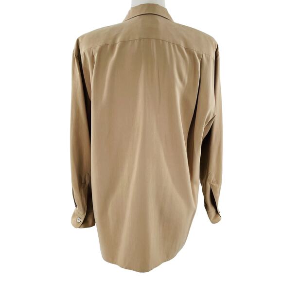 Preview Collection Beige Silk Button Down Minimalist Long Sleeve Shirt Jacket M - Picture 2 of 13